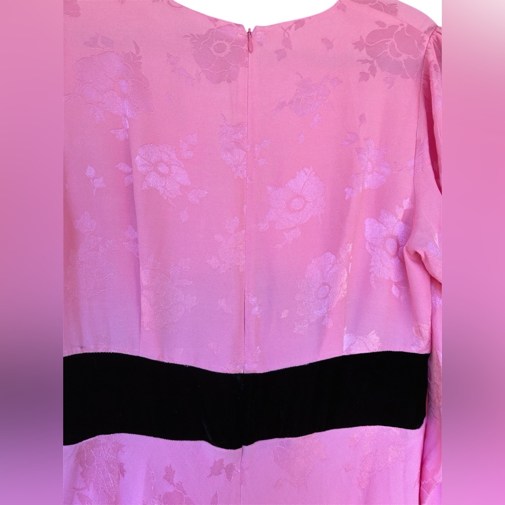 NWT Rixo Bambi Pink Floral Embellished Maxi Dress Black Velvet Waist Large NoBow - Picture 10 of 11